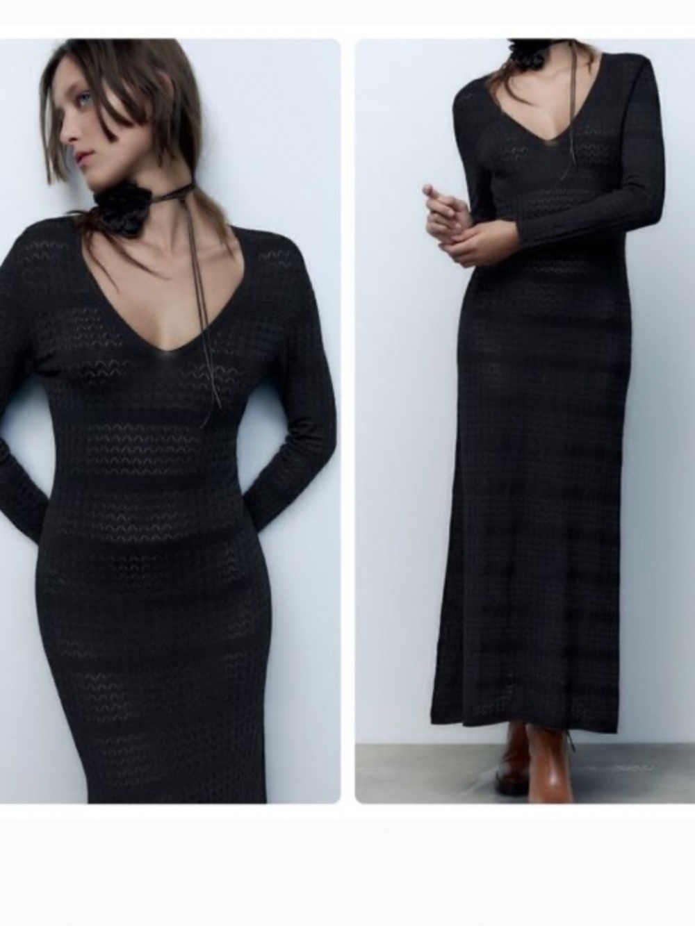 Zara clingy pointelle dress in black